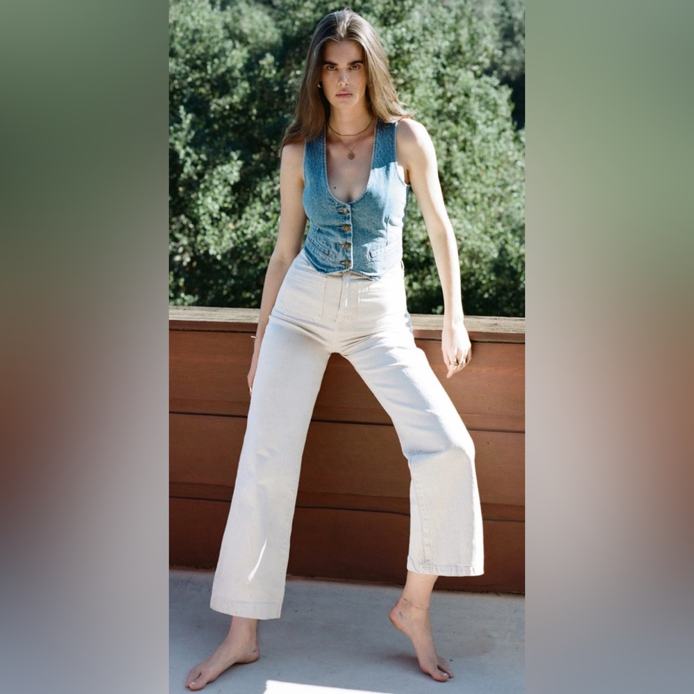 ROLLA'S Blue Top and Cream Wide Leg Jeans
